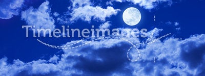 Full Moon Night Clouds Sky Banner Background