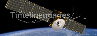 Orbiting High Tech Communication Satellite Space Telecommunication Industry Circuit Connectivity Digital Binary Technology 