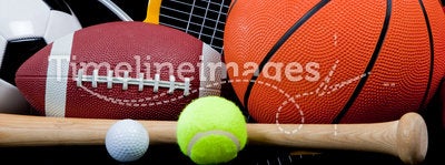 Assorted Sports Equipment on Black