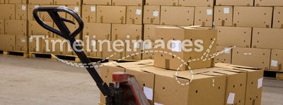 Boxes on hand pallet truck