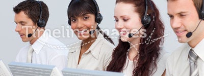 Woman working with her team in a call center