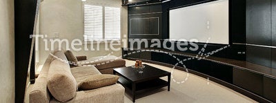 Theater room with wide screen