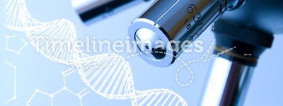 Microscope and DNA molecule.