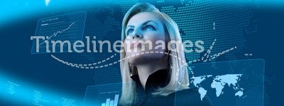 Attractive blonde woman in futuristic interface
