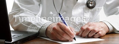 Writing a prescription or medical examination