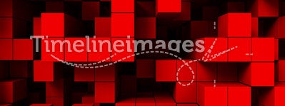 Abstract background red cubes 3d