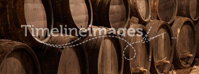 Wine casks in winery cellar