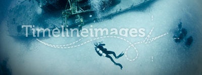 Diver on ship wreck