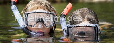 Two kids playing in the water