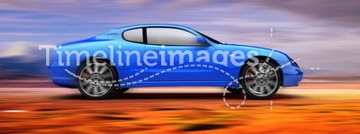 3D rendered Sports Car moving fast
