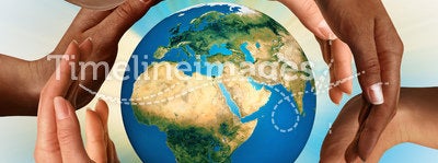 Multiracial Hands Surrounding the Earth Globe