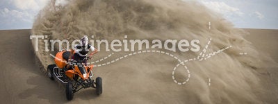 Quad rider in sand dunes roost