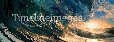 Sunset on the beach with ocean wave