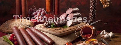 A composition of different sorts of sausages