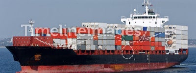 Container cargo ship at sea.