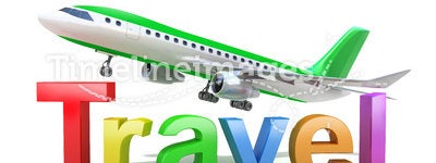 Travel word concept with plane isolated on white