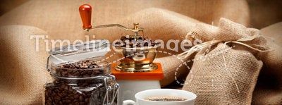 Jar of coffee and coffee cup