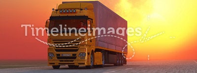 Truck on road at sunrise