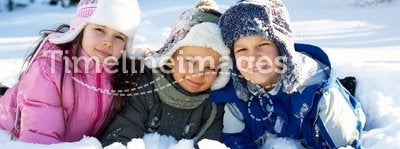 Three Children Playing in Snow