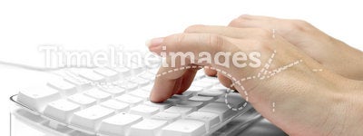 Hands on a White Computer Keyboard