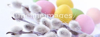 Colourfull easter eggs with willow twigs