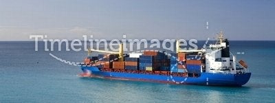 Container ship at open sea