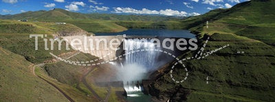 Wide angle photo of the Katse dam wall in Lesotho