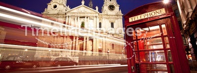 St Paul's cathedral facade, bus and phone box