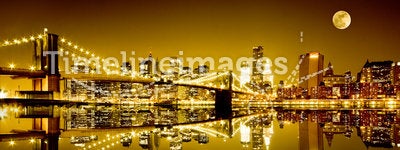 Golden New York and Brooklyn Bridge