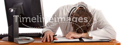 Medical Student Sleep in front of Computer