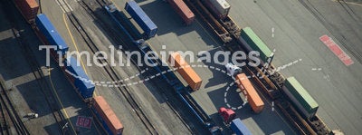 Freight Trucks in Trainyard - Aerial