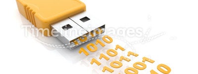 USB flash drive 3D. Transfer data. on white