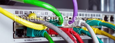 Colored network cables connected to switches