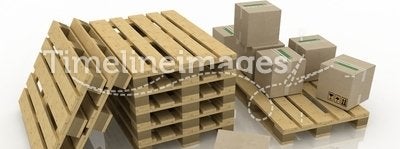 Boxes and wooden pallet