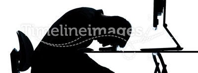 One man silhouette computer computing sleeping