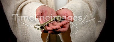 Jesus hands and Key. Jesus Offering the Key of the Kingdom