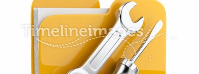 Folder with wrench and screwdriver. Icon 3D