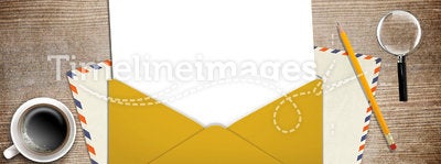 Illustration of envelope and paper on table