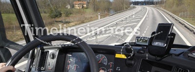Truck view through windscreen