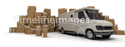 White lorry and Boxes