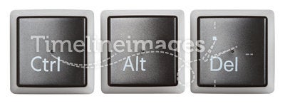 Ctrl, Alt, Del keyboard keys isolated on white