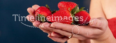 Fresh picked strawberries in hands