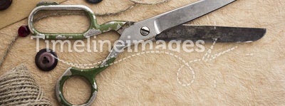 Old scissors and buttons