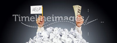 Help me! Person under crumpled pile of papers