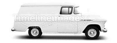 Vintage White Delivery Van on White