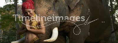Asian Beauty With Friendly Elephant