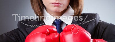 Young businesswoman - boxing concept