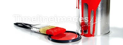 Messy red paint supplies