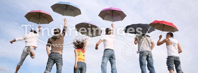 Group with umbrellas