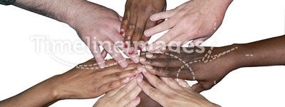 Diverse team stacked hands